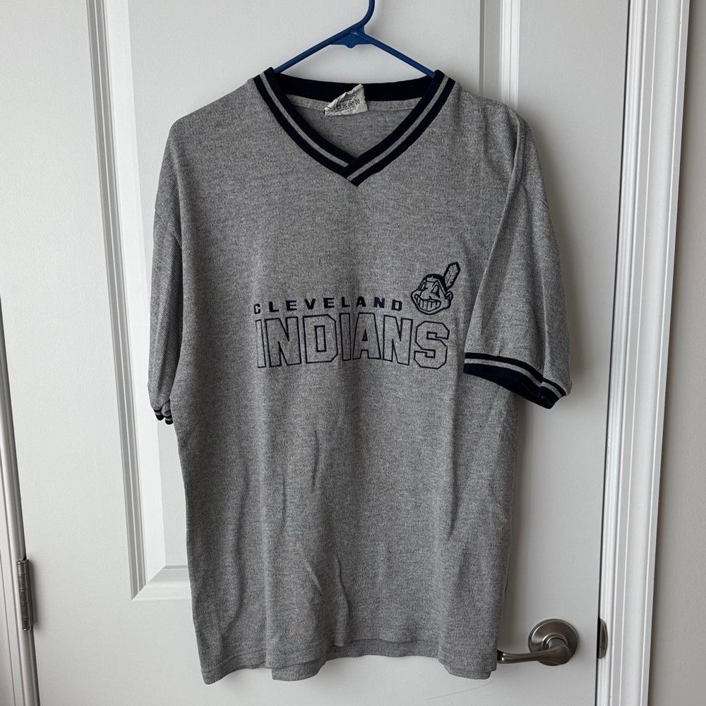 Vintage Cleveland Indians Gray V-Neck T-Shirt
